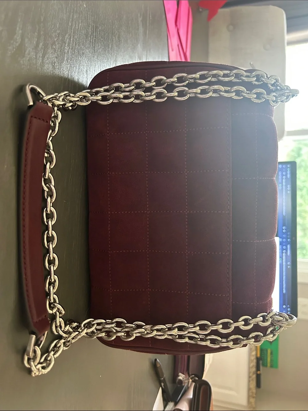 Michael Kors Quilted Burgundy Suede Crossbody with Gold Hardware